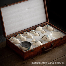 中式草木灰陶瓷功夫茶具套装家用办公室泡茶盖碗茶杯礼盒高端礼品