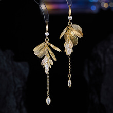 法式复古拉丝精致花瓣流苏耳环女高级感轻奢长款百搭小众气质耳饰