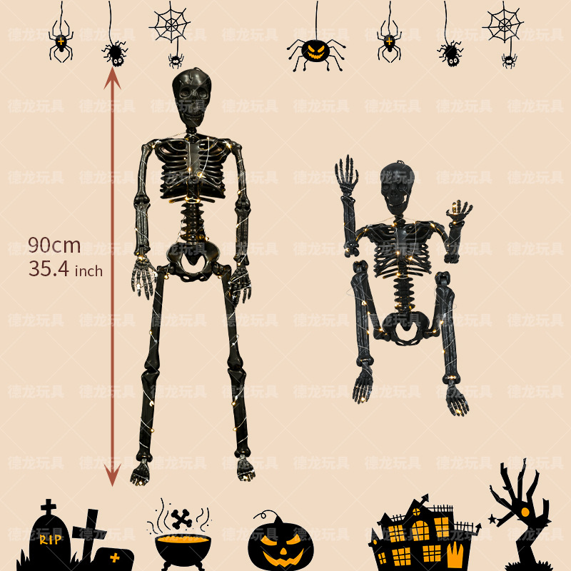 Esqueleto de Halloween 90cm modelo de esqueleto humano de simulación negra casa embrujada escenario de diseño de props