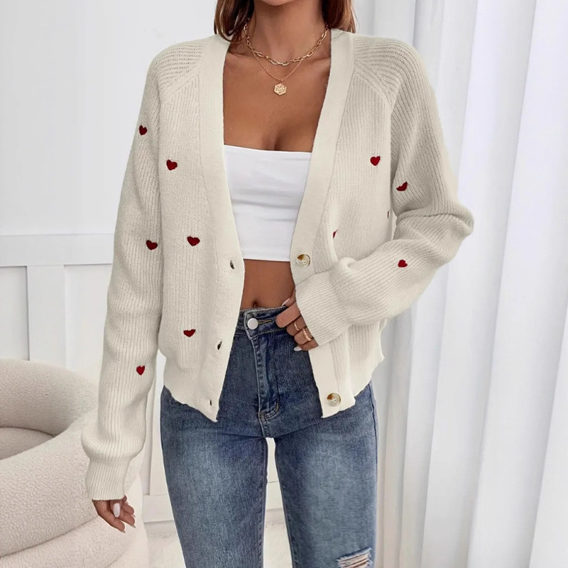 Comercio exterior transfronterizo amazon amor bordado camisa de punto chaqueta europea y americana otoño invierno botón único suéter de cuello en V cardigan mujeres image 4