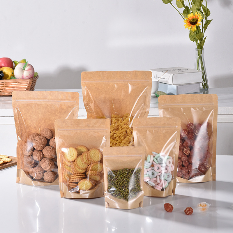 阴阳牛皮纸袋半透明牛皮纸自立拉链袋茶叶坚果食品花茶防潮封口袋