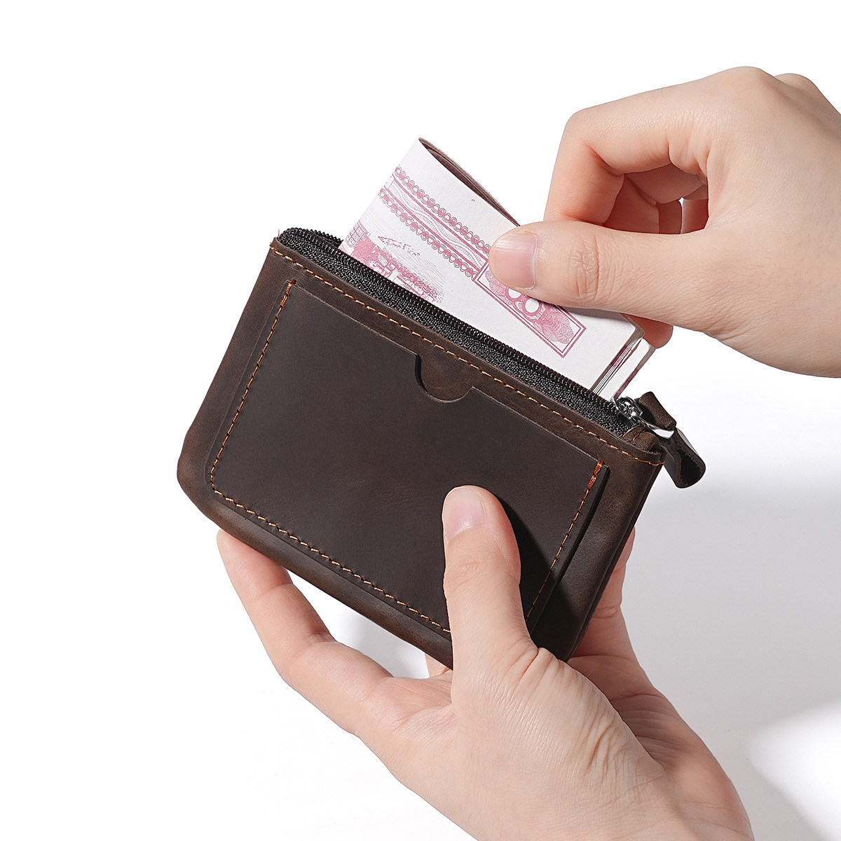 Retro Crazy Horse Leather Coin Purse for Men and Women, Small Wallet, Compact Card Holder, Card Cover, Top Layer Cowhide, Cross-border Factory Wholesale