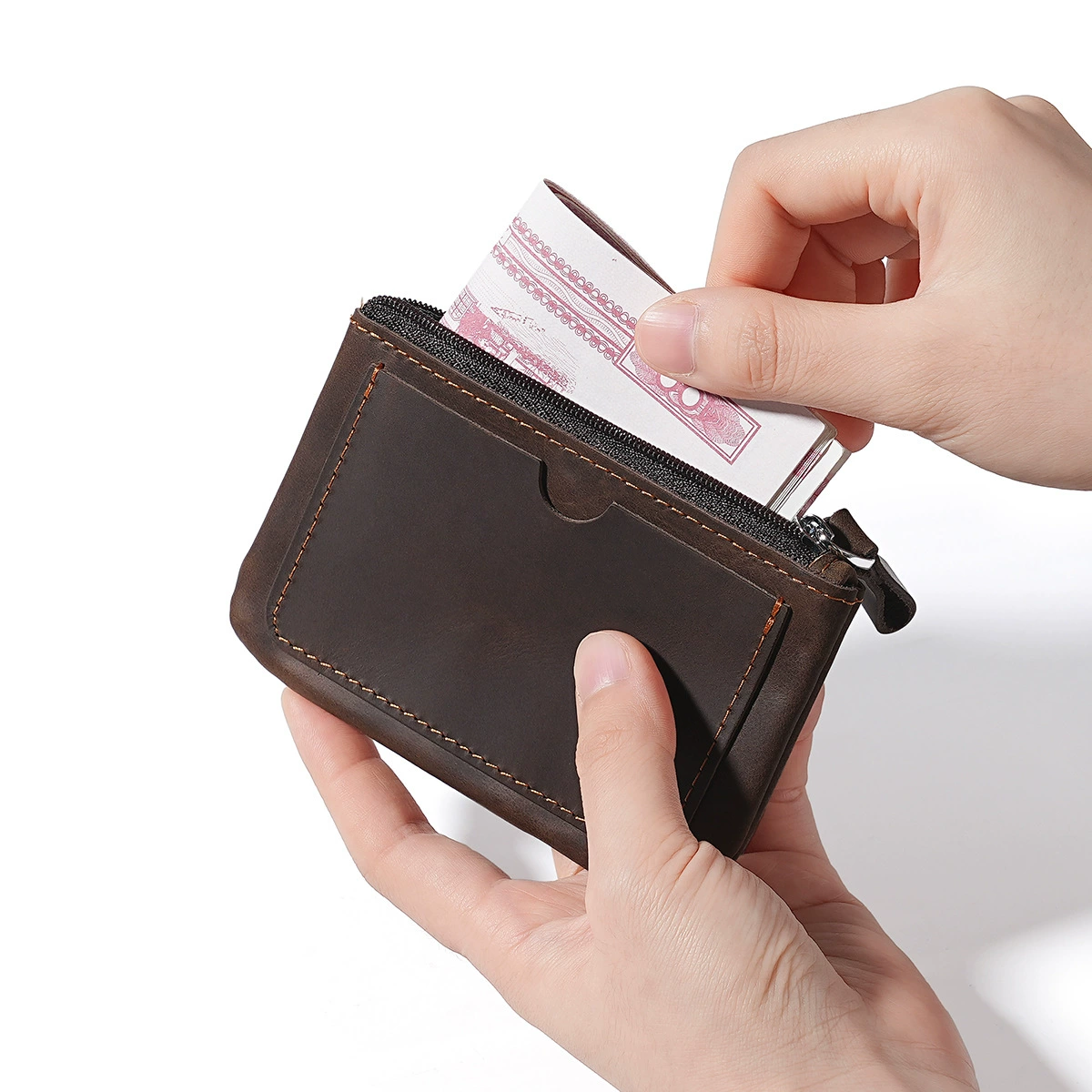 Кожаный кошелек для монет в стиле ретро Crazy Horse, мужской и женский маленький кошелек, компактный держатель для карт, держатель для карт, первый слой из воловьей кожи, трансграничная оптовая продажа с фабрики