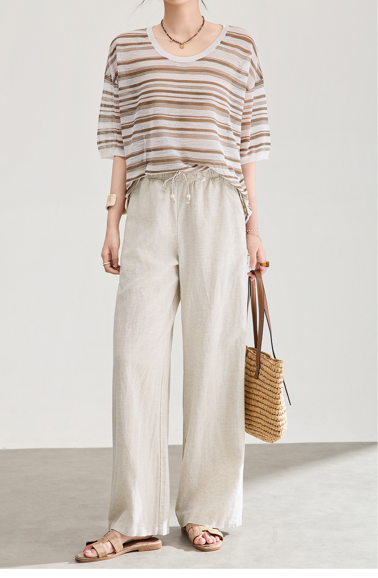 Quần culottes nữ ống rộng dáng suông vải tơ tằm pha linen chống nhăn mùa hè — Màu sắc chi tiết 13