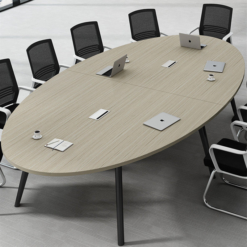Mesa de reunión elíptica moderna simple larga con ranura de cable mesa de capacitación de sala de reuniones empresarial mesa y silla al por mayor