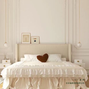 French-Style New Light Luxury Cream Bed, Trendy Double Master Bedroom Modern Simple Velvet Plush Princess Wedding Bed
