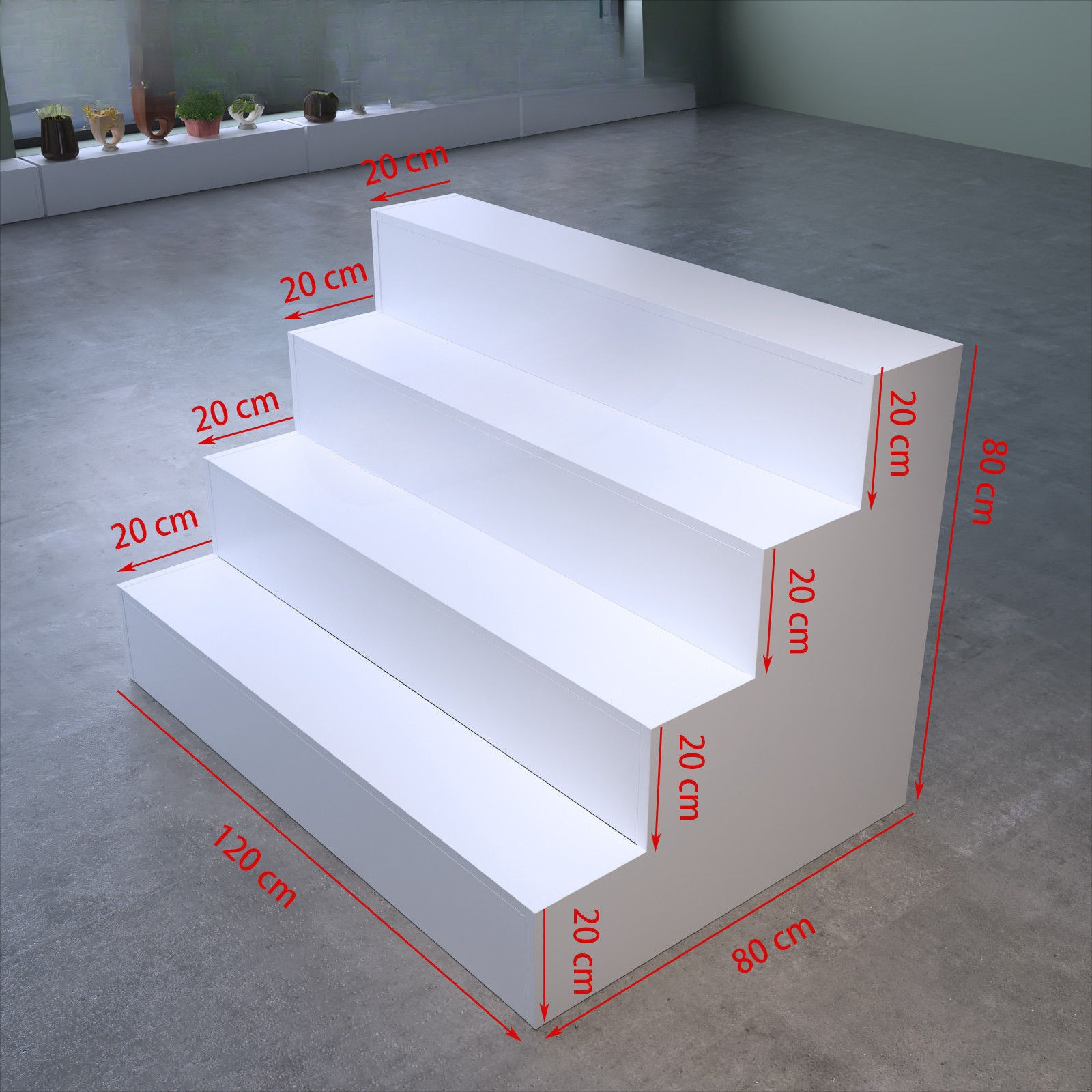 台阶型展柜适配鞋柜：梯形阶梯展示架兼中岛柜，柜台、鲜花礼品