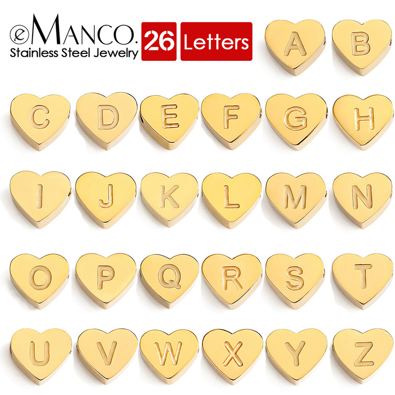 eManco DIY stainless steel accessories 26 letters perforated heart-shaped pendant European and American cross-border accessories eManco DIY stainless steel accessories 26 letters perforated heart-shaped pendant European and American cross-border accessories