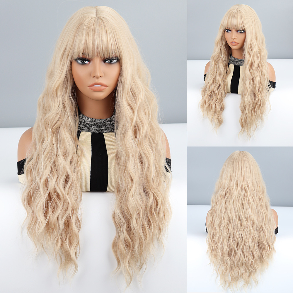 Long Wig with Bangs Multi-Color Water Ripple Pattern Synthetic Hair High Temperature Silk Machine Made New Style_voghion.com