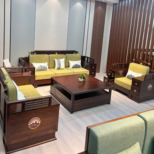 New Chinese Style Furniture Solid Wood Sofa Combination Living Room Ebony Wood Fully Furnished Large Rural Villa Solid Wood Sofa