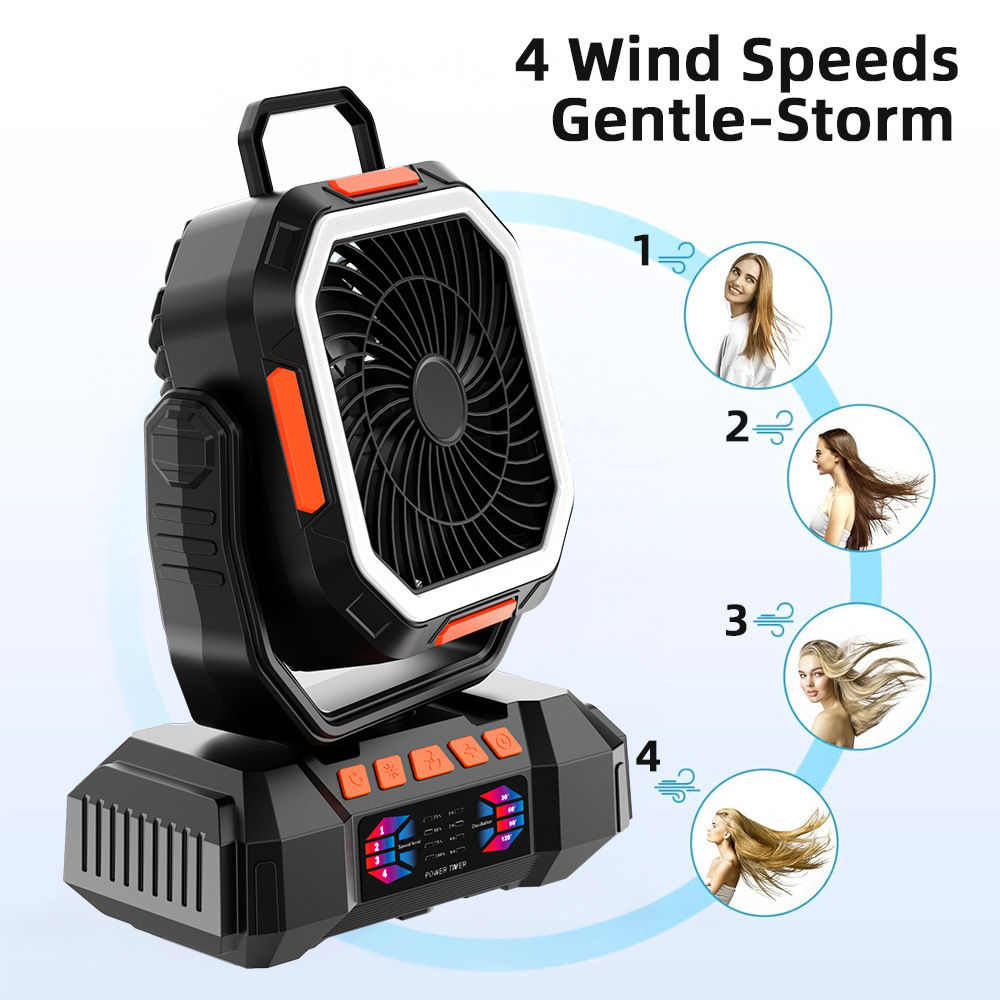 Ventilador para Cámping con Luz con Control Remoto, Silencioso y Recargable para Exteriores