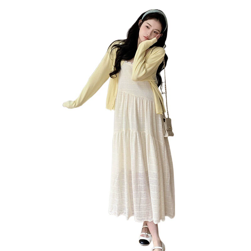 Летний модный набор для беременных, футболка, slip-дdress, кардиган, (Physicals), корейский стиль