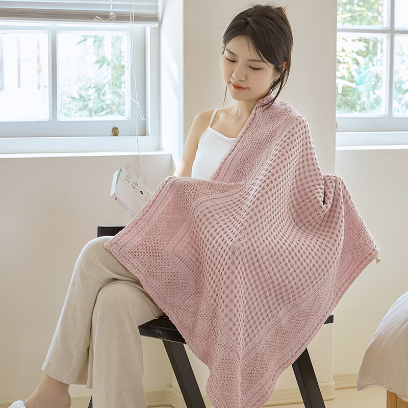 Pure Cotton Korean waffle blanket embossed dark pattern nap blanket bath towel single air conditioning blanket leisure blanket absorbent soft