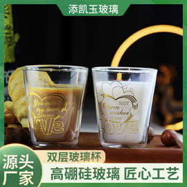 高硼硅鎏金印花多样花型创意咖啡牛奶杯手工单层耐热透明玻璃杯