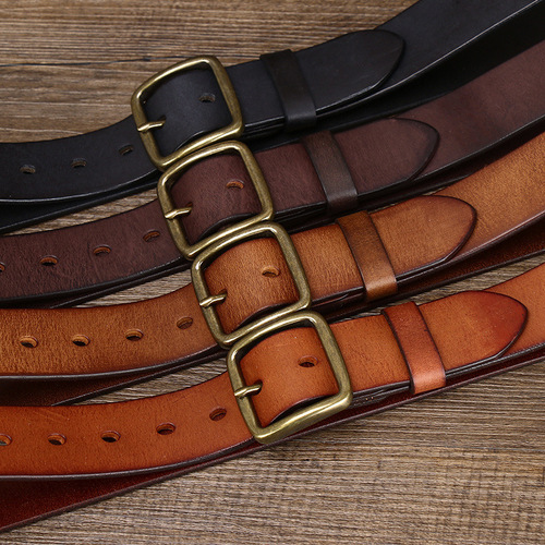 Korean style personalized fashion genuine leather pin buckle pure copper men's belt men's trendy young people pure cowhide versatile retro belt