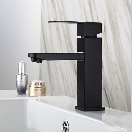 Stainless steel black wash basin faucet hot and cold European style painted bathroom square height single hole basin faucet