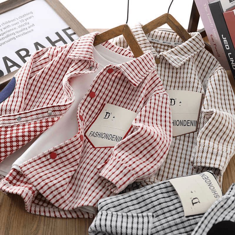 男童格子衬衫长袖秋装外套2025春秋新款儿童帅气衬衣洋气休闲上衣