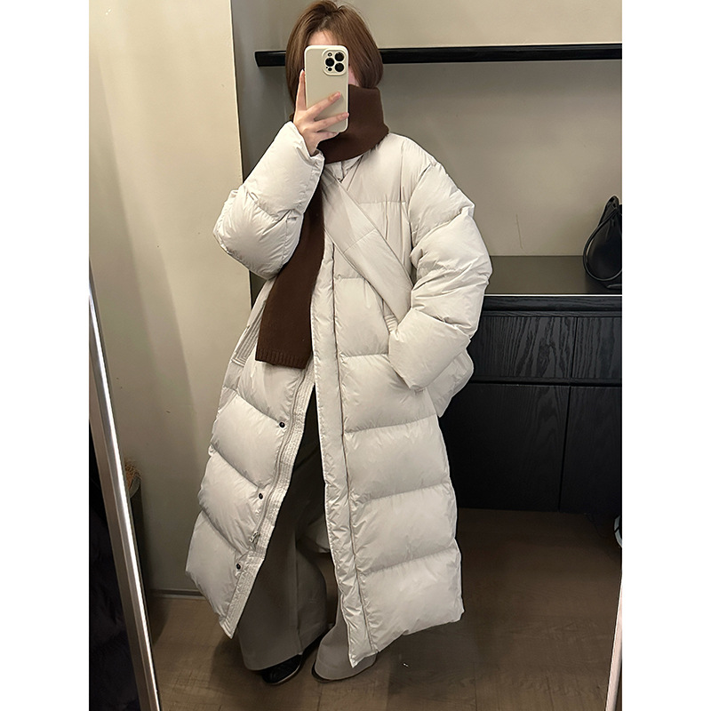 Mmc Long down Jacket for Women Winter New Thickeneded 90 White Duck down Korean Style Stand-Up Collar Puff Bread Jacket with Free Bag