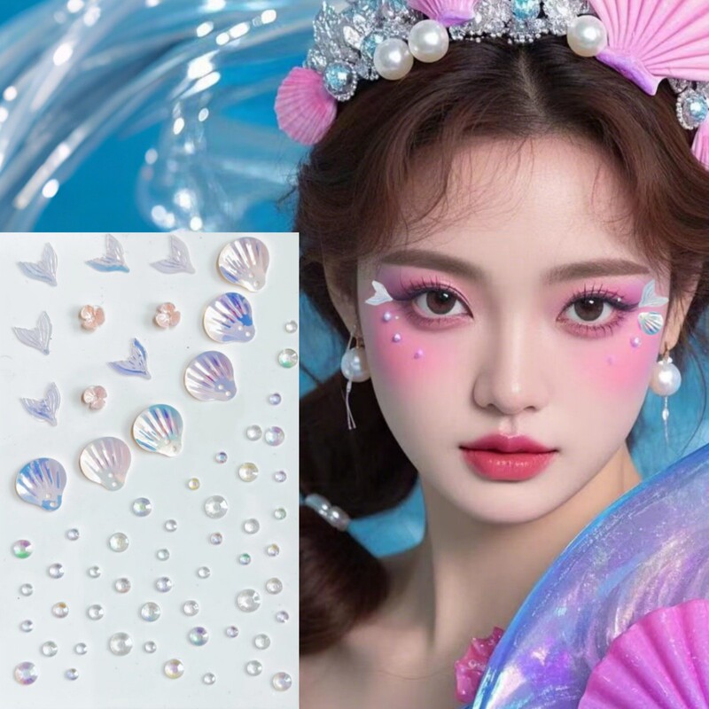Children's Shell Fish Tail Sequin Face Sticker Diamond Mermaid Non-Toxic Mermaid Princess Sticker Stage Makeup Sticker Baby High Value Children's Shell Fish Tail Sequin Face Sticker Diamond Mermaid Non-Toxic Mermaid Princess Sticker Stage Makeup Sticker Baby High Value