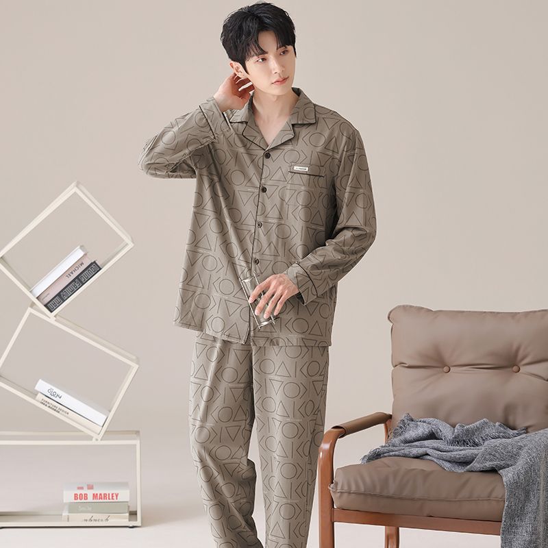 2024 nuevo pijama de algodón de hombre primavera y otoño de manga larga otoño y invierno bolsillo de ropa para niños