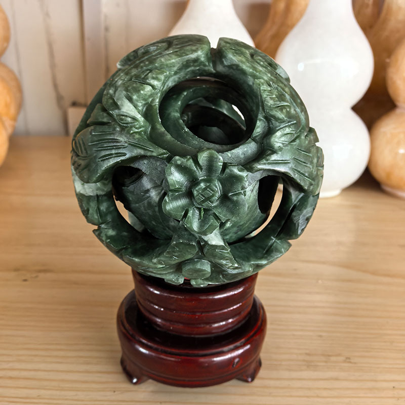 玉石玉器厂家批发南阳玉套球路路通摆件 鲁山玉套球