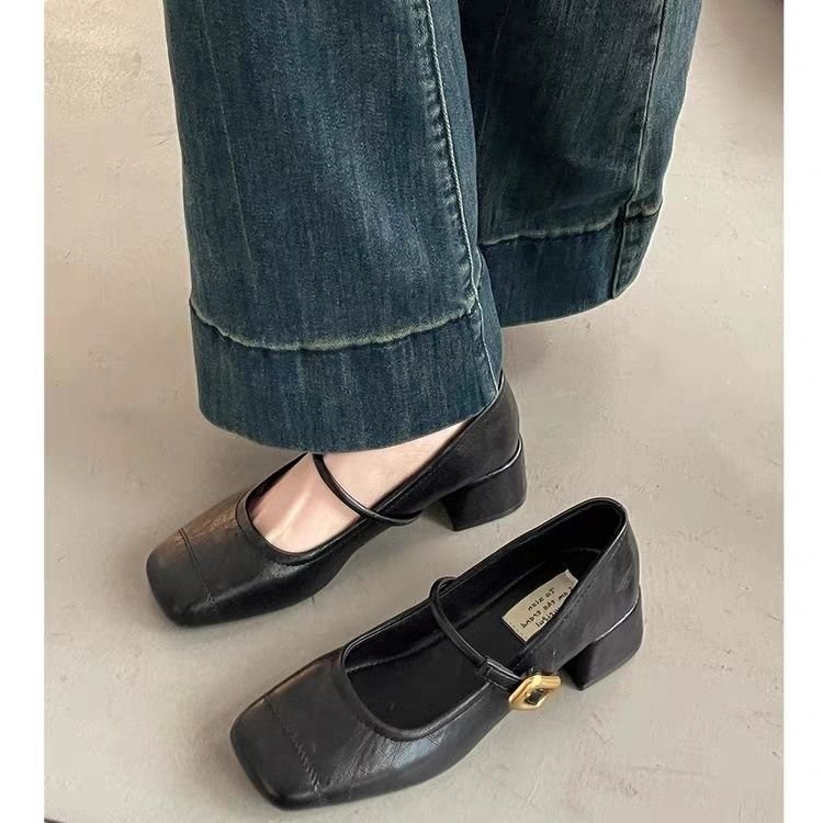 法式复古玛丽珍鞋女2025年秋季新款浅口方头粗中跟配裙子乐福单鞋|undefined