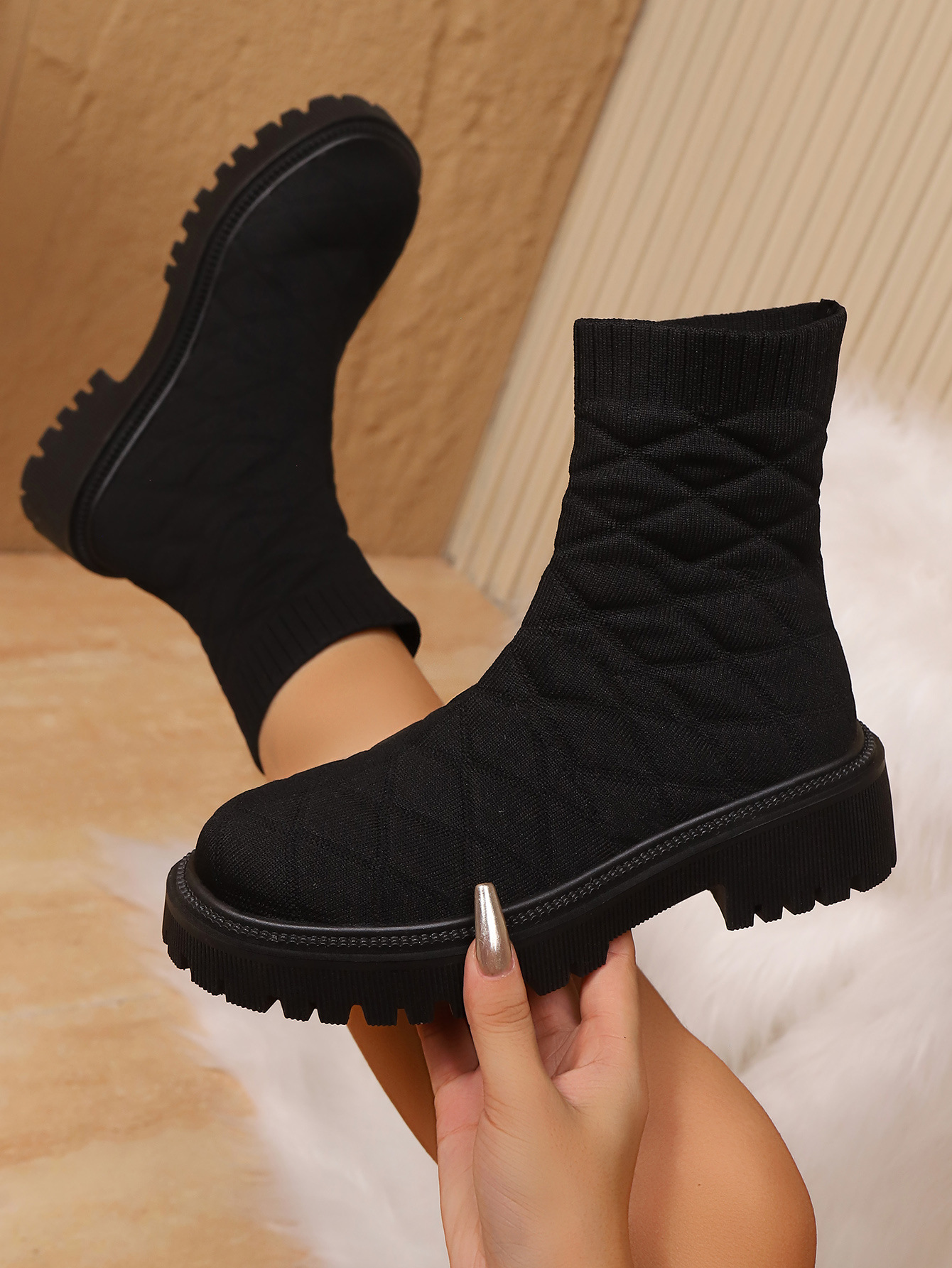 Quilted Mesh Sock Ankle Boots — detail view 18