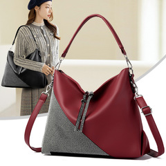 批發跨境包批發時尚大氣休閒大容量亮鑽拼接單肩包職場女士斜挎包