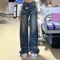 アメリカのギャルの小さいラッパのジーパンの女性の秋の新型の低い腰のゆったりしている広足はやせています。