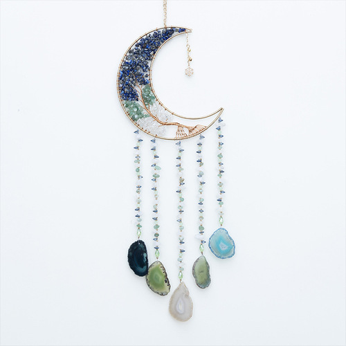 Dreamer Handmade Moon Catcher Net Crystal Crushed Agate Shaped Stone Gemstone Jewelry Accessory Home Decor Wall Hanging