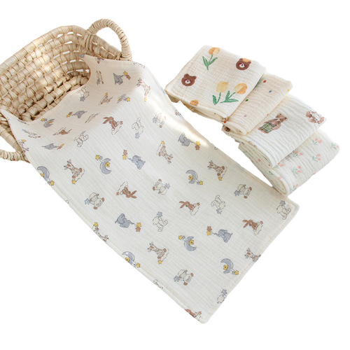 Baby gauze face wash towel cartoon baby dribble cloth soft children's bath newborn small towel burp cloth