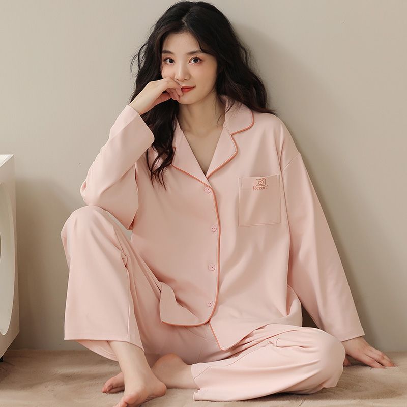 Pijamas de alta gama 100% algodón de las mujeres de primavera y otoño de manga larga cardigan de alta gama dulce ropa de abrigo homewear traje