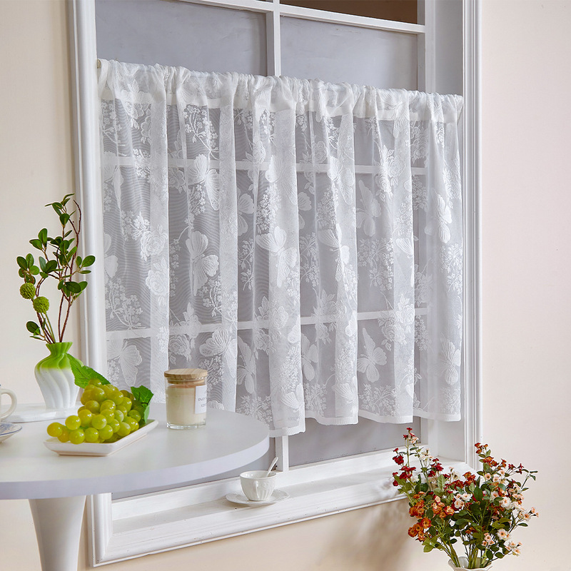 Cross-Border Butterfly Flower Coffee Curtain Bay Window Door Curtain Pastoral Lace Partition Semi-Shading Temu Xiyin Can Be Shipped on Behalf of Others