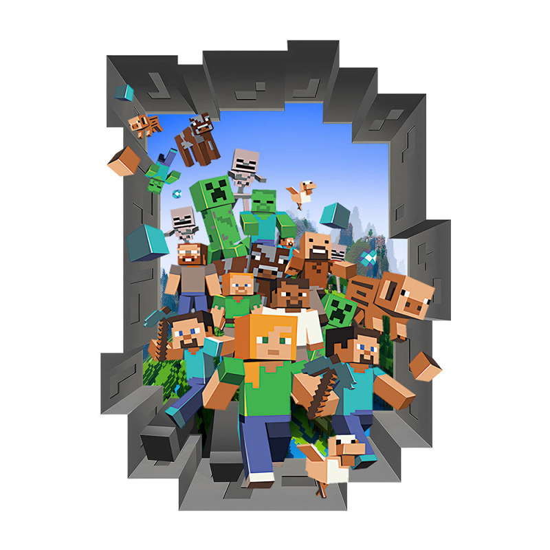 私の世界のマインクラフトrun away立体3d壁のステッカーは、悪役が鉱山の子供の部屋の装飾を掘ることにくっつきます。|undefined