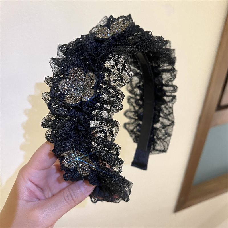 甜美水鑽蝴蝶結髮箍女2024新款寬邊頭箍外出百搭發卡高頻頂頭