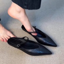 现货~极简风尖头玛丽珍凉拖鞋女2025新款夏外穿粗跟露趾一字拖