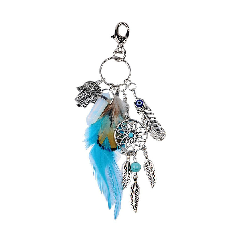 European and American Hot Sale Bohemian Keychain Dream Catcher Feather Opal Alloy Car Keychain Pendant