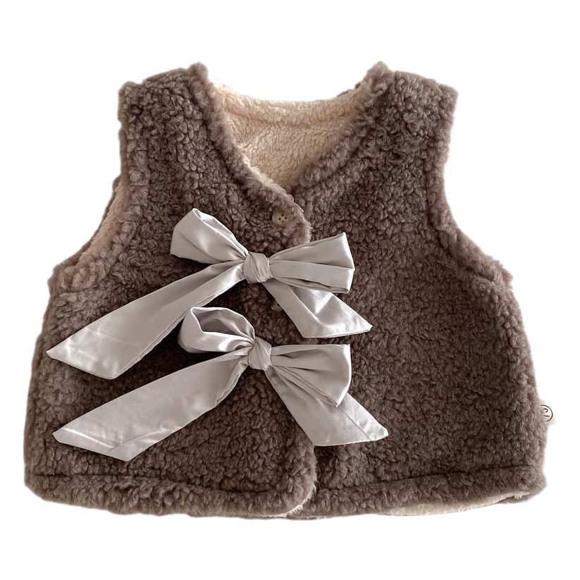 INS estilo coreano otoño e invierno Bebé Chaleco de terciopelo de doble cara chaleco cálido bebé de las mujeres más arco de terciopelo engrosado Chaleco de lana de cordero