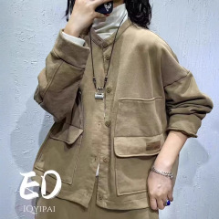 毛圈拉绒外套女 2025秋 文艺复古宽松大码双口袋休闲开衫上衣3718