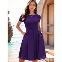 L 8211 Crew Neck High-waist Tiered Dress �A�I��������ȹ�羳