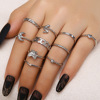 Ring, metal retro chain, set, European style