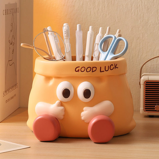 Cute Cartoon Paper Bag Storage Ornaments Large Capacity Penholder Office Workstation Desktop Decoration Creative Birthday Gift