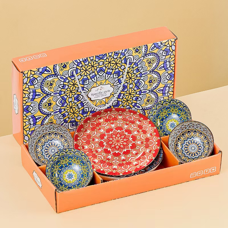 업그레이드된 보헤미안 4그릇 1빨간접시 선물상자