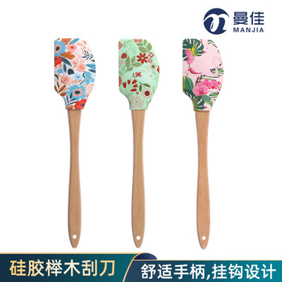 硅胶榉木柄柄刮刀 花纹图案 奶油蛋糕搅拌抹刀 捣鼓面糊 烘焙用品