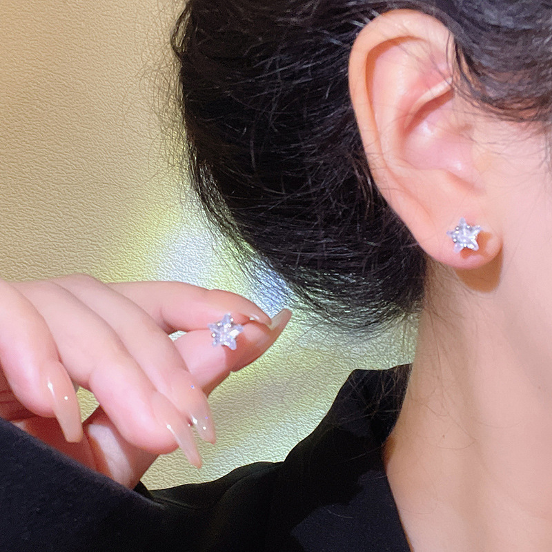 Large zircon star earrings-E6108 large