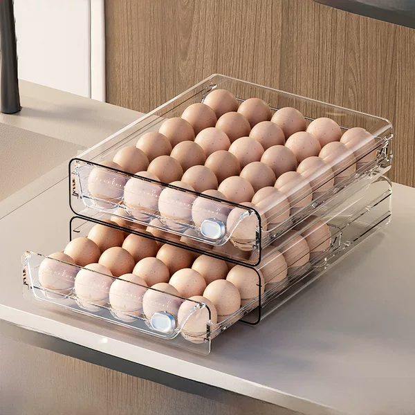 In-Stock Storage Box, Refrigerator-Specific Fresh-Keeping Box, Kitchen Egg Box, Transparent Multi-Specification Double-Layer Drawer-Style Egg Box