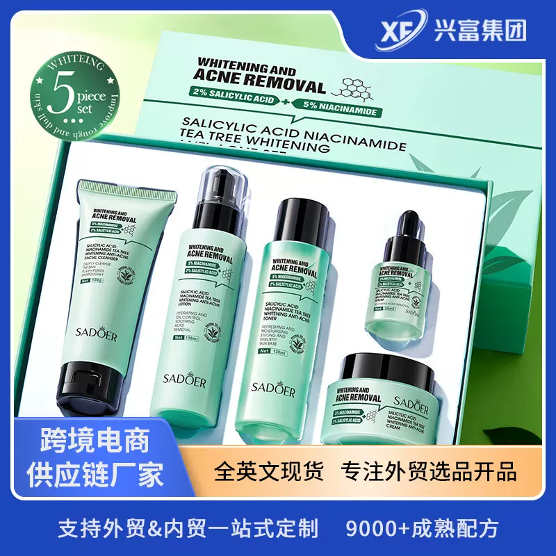 跨境水杨酸美白祛痘套装 烟酰胺茶树提亮脸部护理外贸护肤品批发
