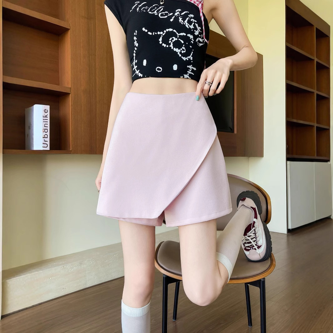 不规则设计高腰显瘦半身裙裤女春夏新款显瘦遮肚子学院风西装短裤