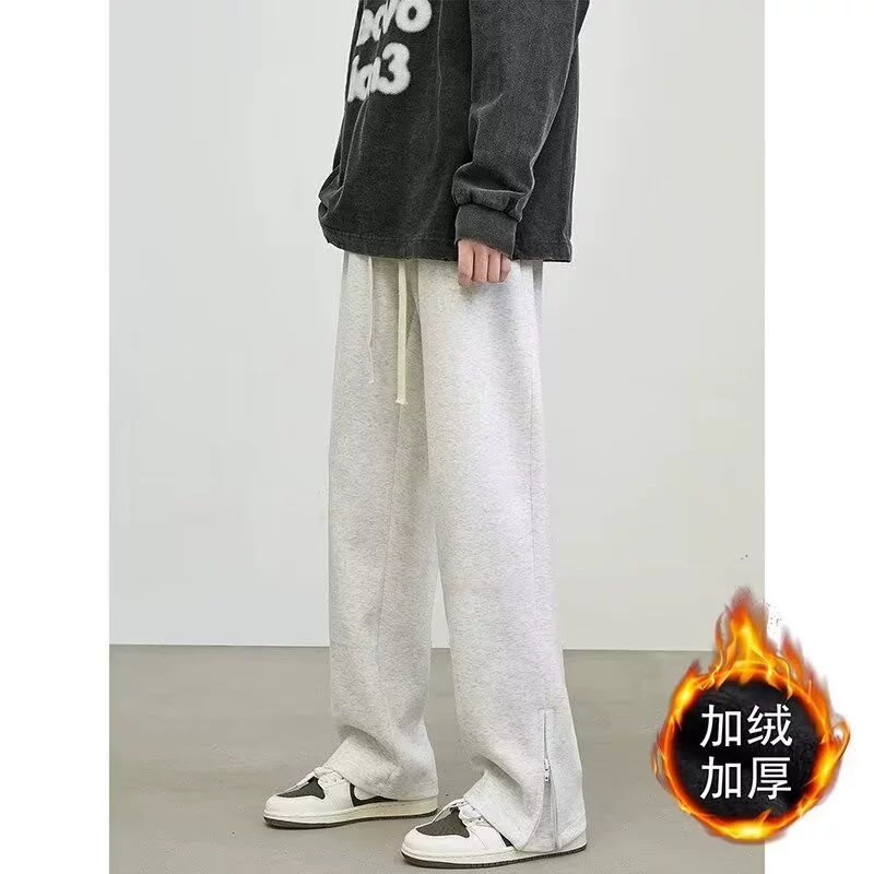 Retro demi-season trousers for leisure, American style, loose straight fit