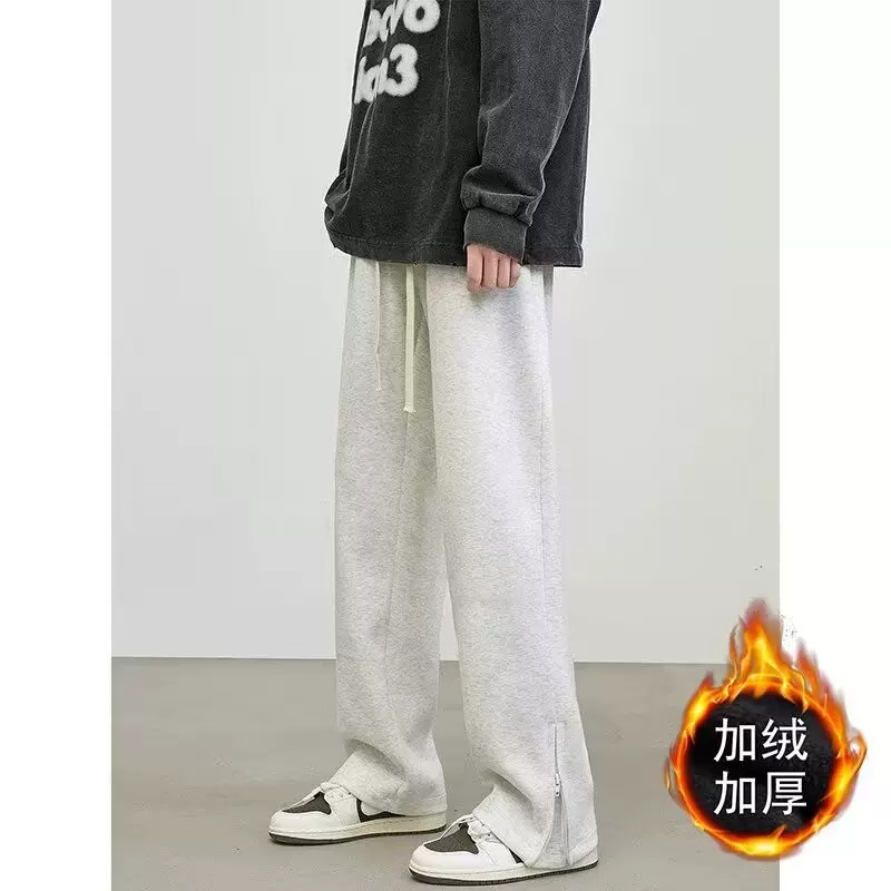 Retro demi-season trousers for leisure, American style, loose straight fit
